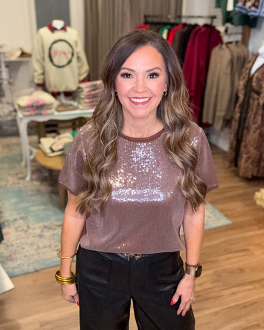 Eyes On You Sequin Top - Brown