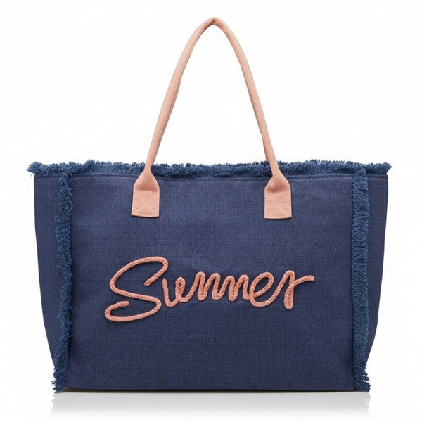 Embroidered Summer Print Fringe Tote Bag: PU