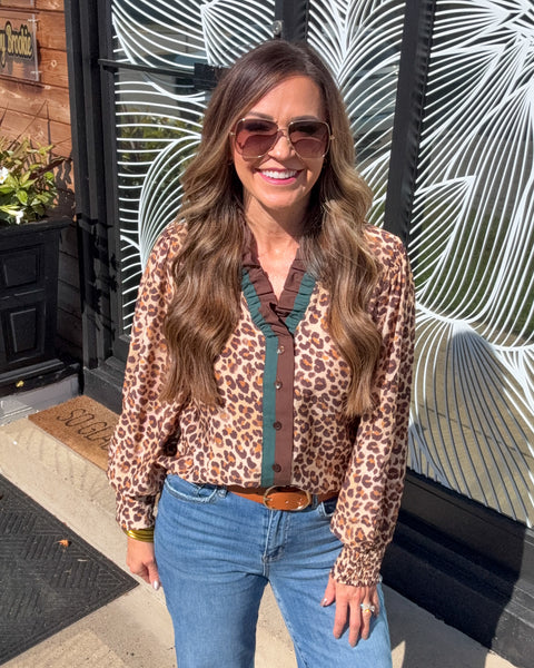 Nyomi Leopard Button Up Top