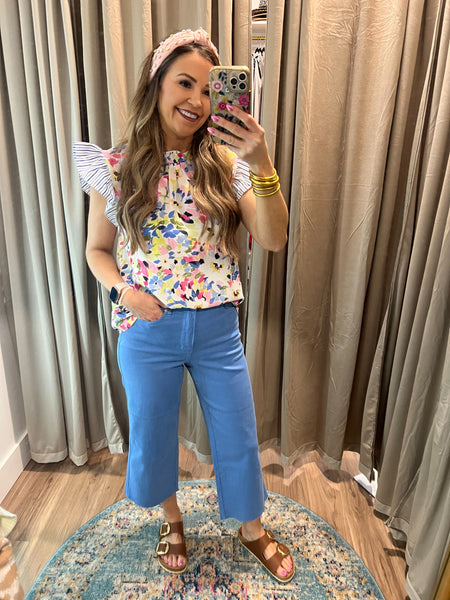 High Waist Tummy Control Crop Jean - Sky Blue