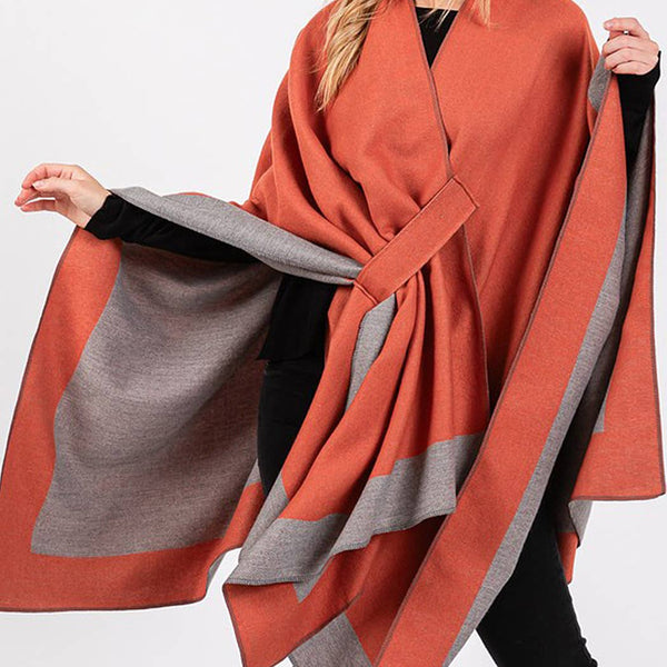 Two Tone Pull Through Shawl Ruana - Black