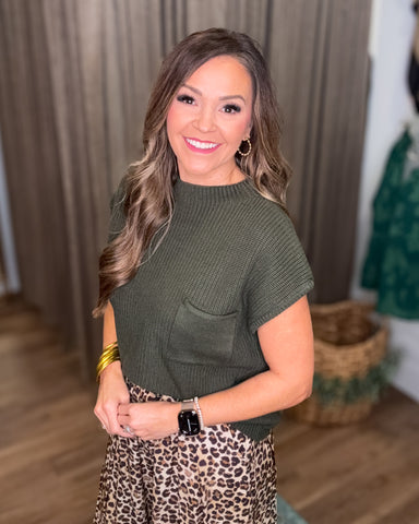 Elowyn Short Sleeve Sweater - Olive