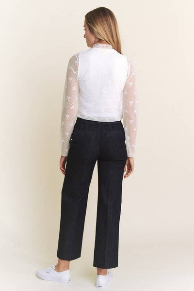 Lace Bow Mock Neck Top - White
