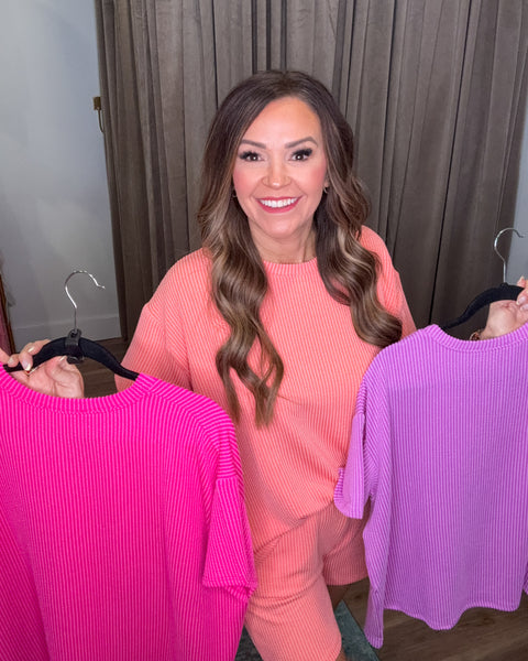 Lois Ribbed Shorts Set - Hot Pink