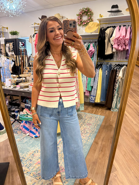 Reba Striped Sweater Vest - Red