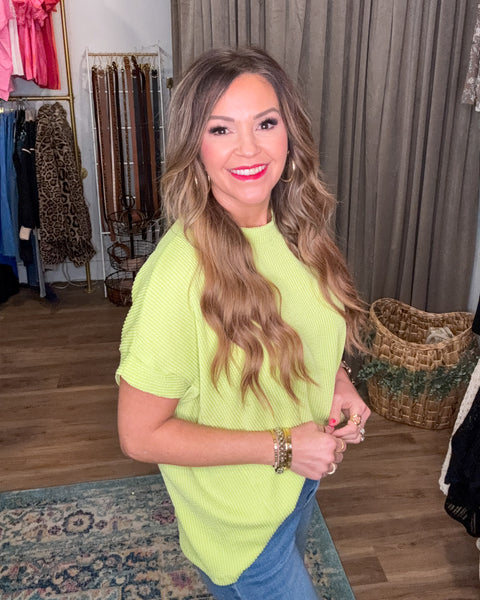 Lois Ribbed Top - Lime