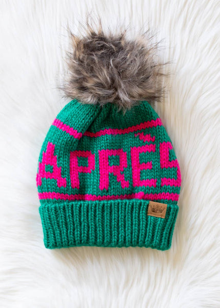 Green & Pink Apres Pom Hat