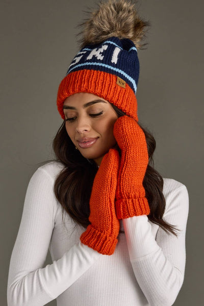 Orange, Navy & Light Blue Ski Pom Hat