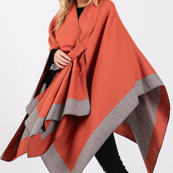Two Tone Pull Through Shawl Ruana - Black