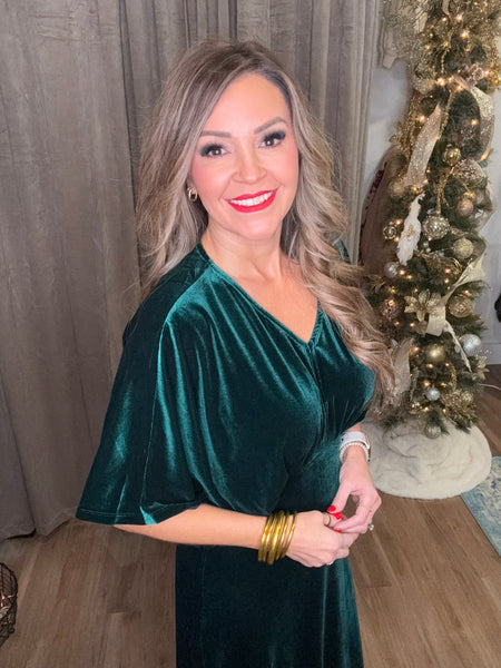 All Is Bright Velvet Dress - Green