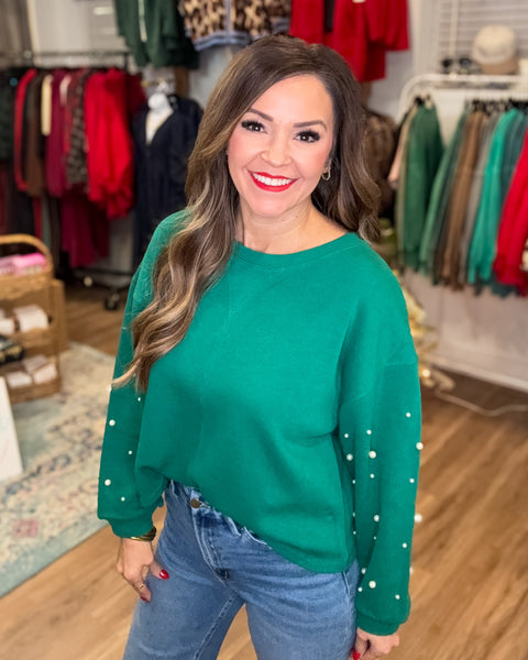 Kaylee Pearl Sleeve Top - Green