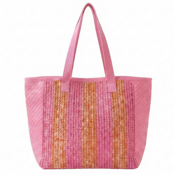 Natural Large Straw Woven Tote Bag: BL