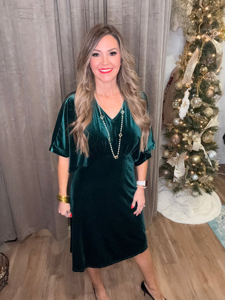 All Is Bright Velvet Dress - Green