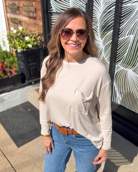 The Perfect Pocket Long Sleeve Tee - Beige
