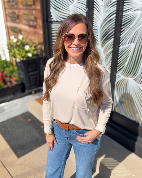 The Perfect Pocket Long Sleeve Tee - Beige