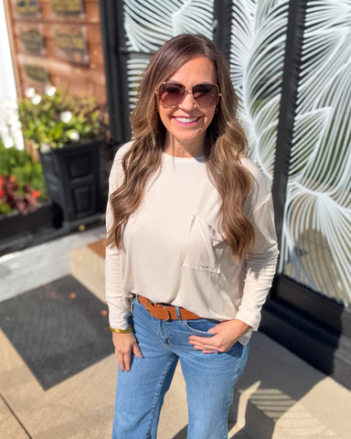 The Perfect Pocket Long Sleeve Tee - Beige