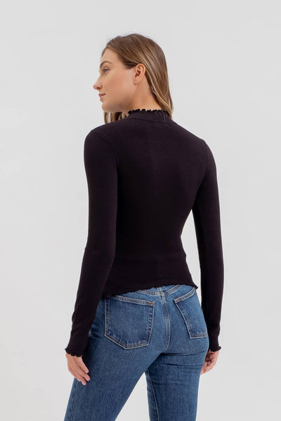 So Worth It Lettuce Trim Knit Top - Black