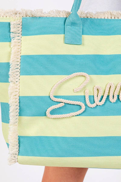 Striped Fringe Trim Summer Print Tote Bag: RBPK