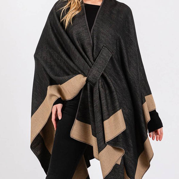 Two Tone Pull Through Shawl Ruana - Burgundy