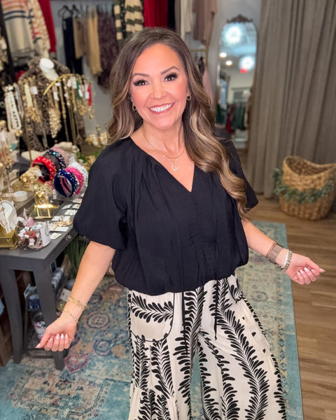 Elle Bubble Hem Top - Black