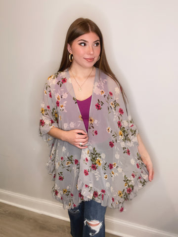Alayna Floral Kimono - Silver