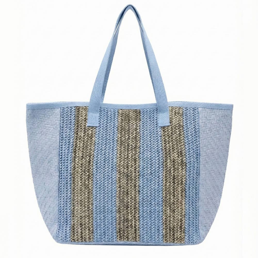 Natural Large Straw Woven Tote Bag: BL