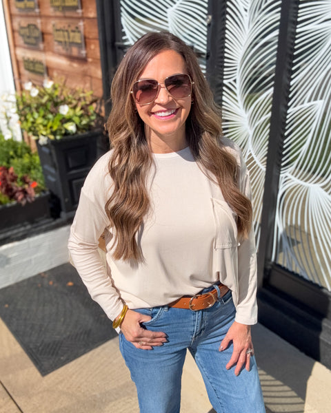 The Perfect Pocket Long Sleeve Tee - Beige