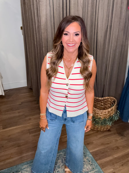 Reba Striped Sweater Vest - Red