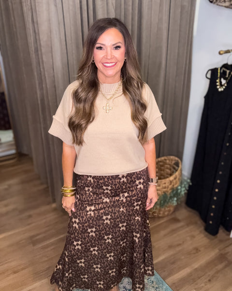 Leopard Silky Midi Skirt