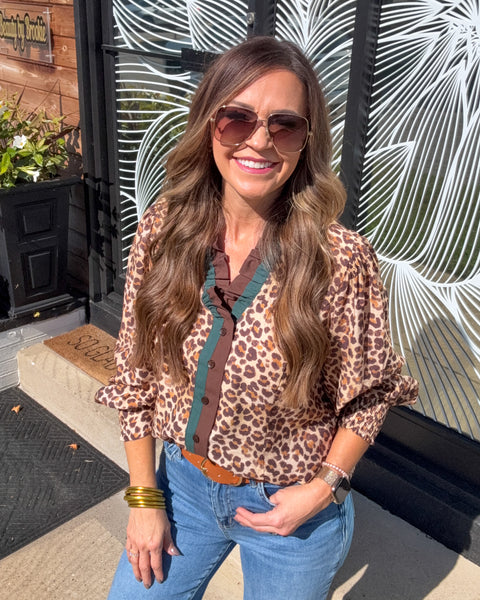 Nyomi Leopard Button Up Top