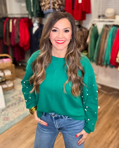 Kaylee Pearl Sleeve Top - Green