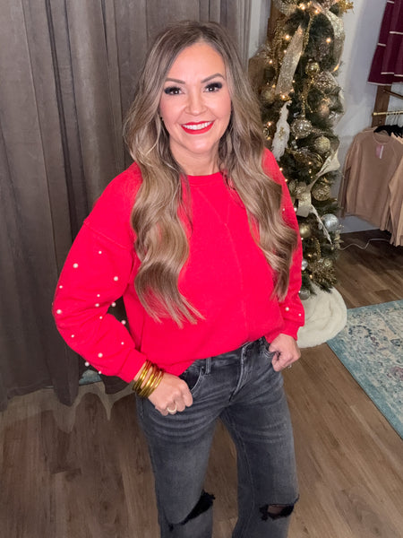Kaylee Pearl Sleeve Top - Red