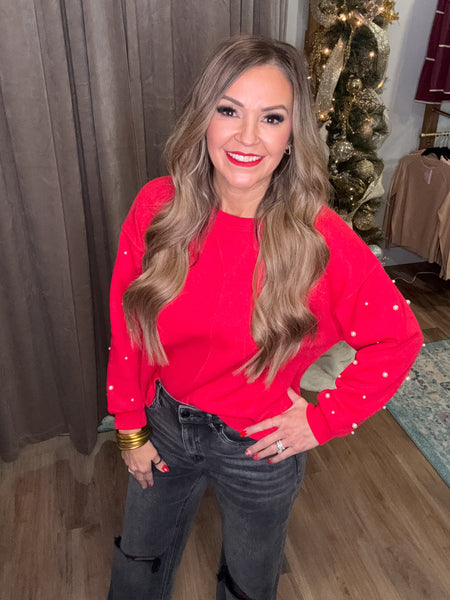 Kaylee Pearl Sleeve Top - Red
