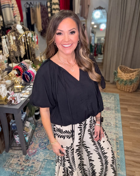 Elle Bubble Hem Top - Black