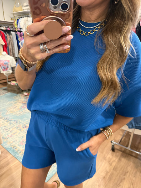 Jenna Ribbed Shorts Set - Blue