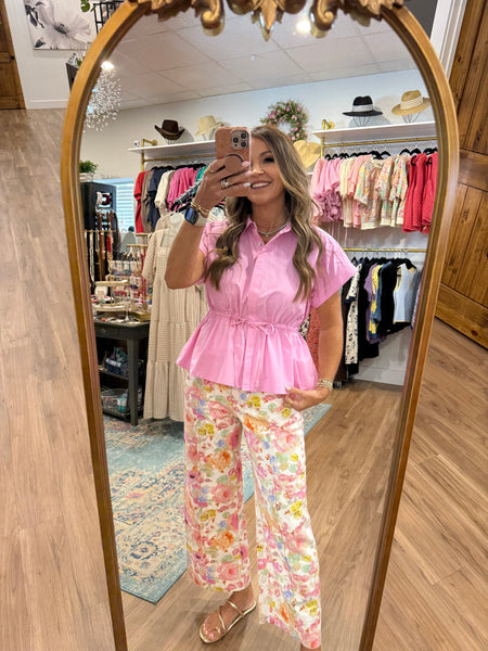 Lena Peplum Top - Pink