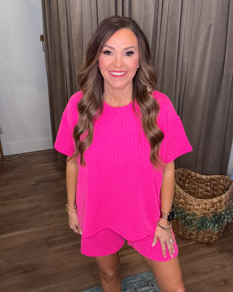Lois Ribbed Shorts Set - Hot Pink