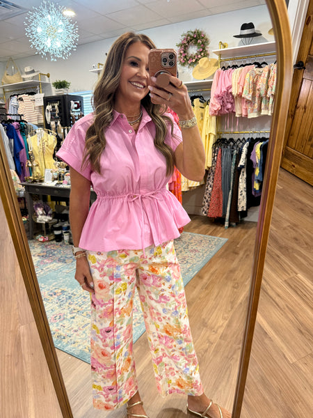 Lena Peplum Top - Pink