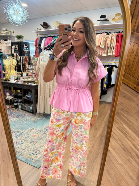 Lena Peplum Top - Pink