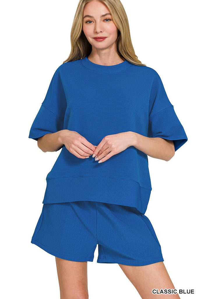 Jenna Ribbed Shorts Set - Blue