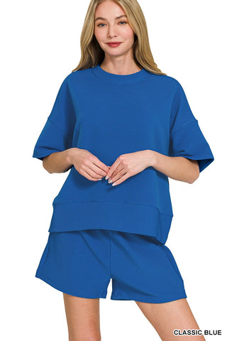 Jenna Ribbed Shorts Set - Blue