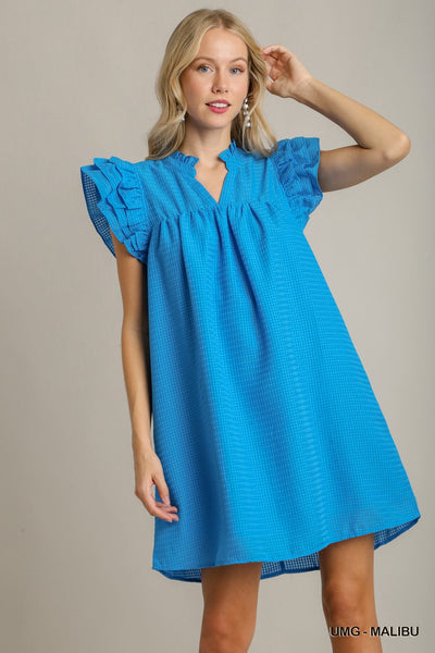 Raya Ruffle Sleeve Dress - Turquoise