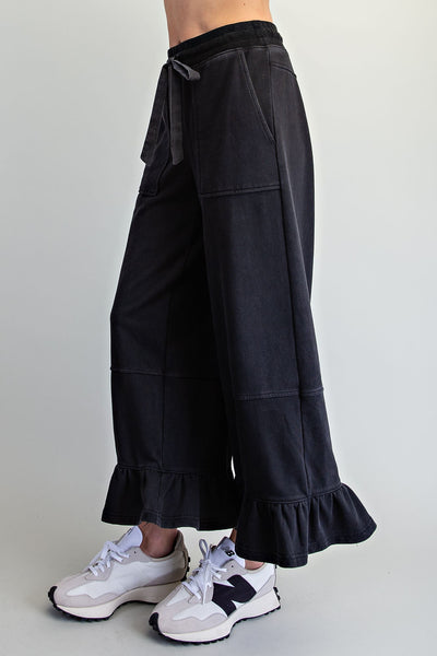 Lila Ruffle Hem Pants - Ash Black