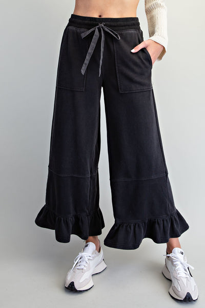 Lila Ruffle Hem Pants - Ash Black