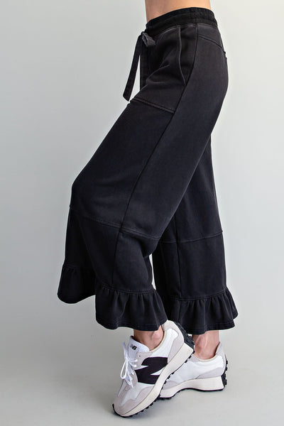 Lila Ruffle Hem Pants - Ash Black