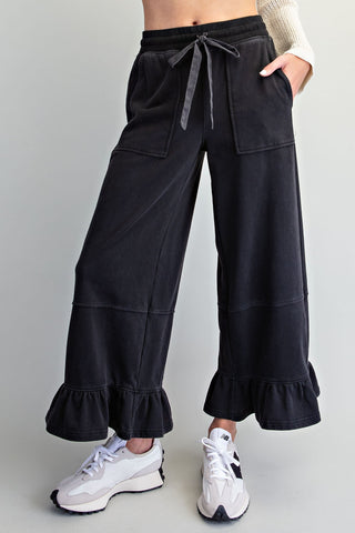 Lila Ruffle Hem Pants - Ash Black