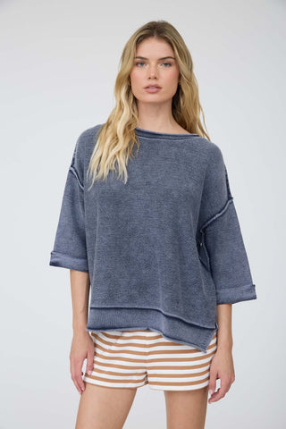 Lucky To Have You Knit Top - Navy