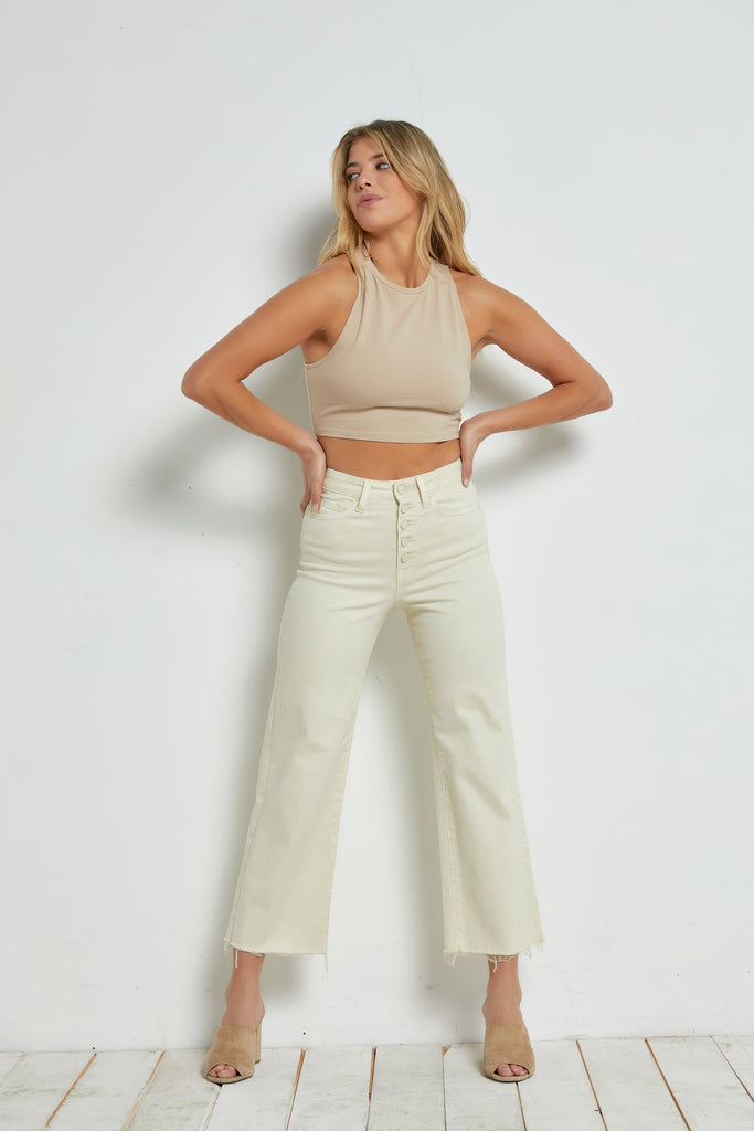 Brynlee Button Fly Jeans - Off White