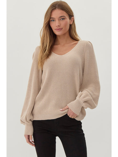 Saylor V-Neck Sweater - Taupe