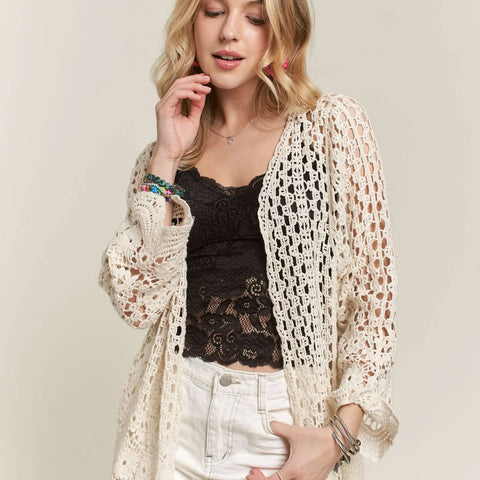 Stay Close Crochet Cardigan - Beige